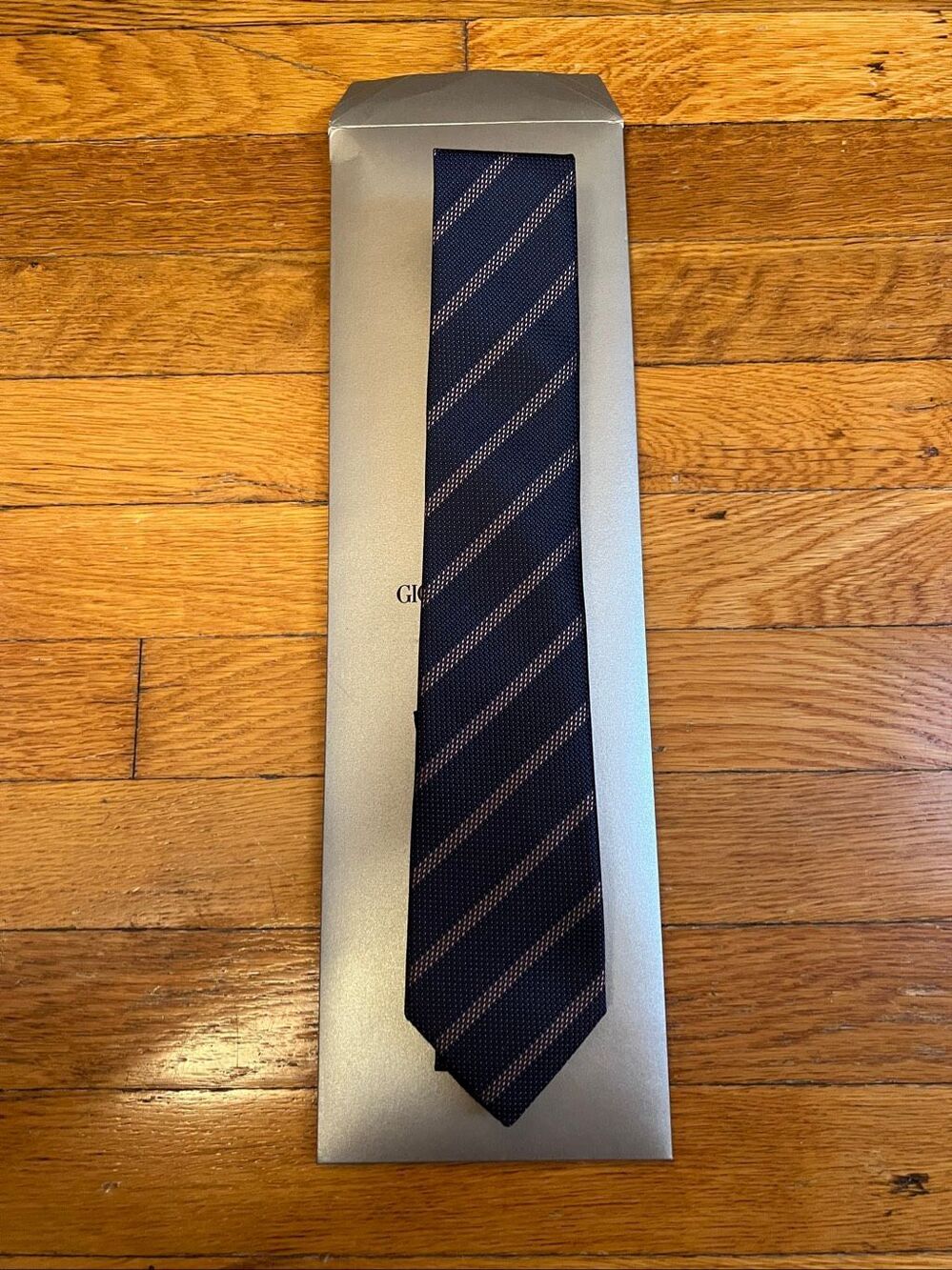 Giorgio Armani Navy & Pink Striped Silk Tie